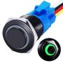 mxuteuk 16mm High Round Cap Latching Push Button Switch 1 NO 1 NC SPDT ON/Off Black Metal Shell with 12v Green LED Ring with Wire Socket Plug Suitable for 5/8'' Mounting Hole GL-16-O-B-G