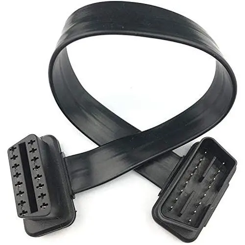 ARTECKIN Full 16pin OBD II OBD2 Male to Female Extension Cable Flat Ribbon Cable with Angled connectors 30cm/1ft 16pin