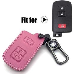ROMASO Car Key Fob Cover fit for Toyota,Car Key Case Suit for Toyota Land Cruiser Tacoma Prius 3 Buttons,Leather Key Fob Shell,Pink