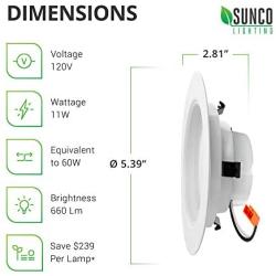 Sunco Lighting 6 Pack 4 Inch LED Recessed Downlight, Baffle Trim, Dimmable, 11W=40W, 5000K Daylight, 660 LM, Damp Rated, Simple Retrofit Installation - UL + Energy Star