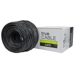 trueCABLE Cat6 Plenum (CMP), 1000ft, Black, 23AWG 4 Pair Solid Bare Copper, 550MHz, ETL Listed, Unshielded Twisted Pair (UTP), Bulk Ethernet Cable