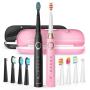 Fairywill Dual Sonic Electric Toothbrushes for Adults & Teens - 8 Brush Heads 2 Travel Cases Included, 5 Modes with Smart Timer, Rechargeable Whitening Toothbrush USB Charging Lasts 30 Days