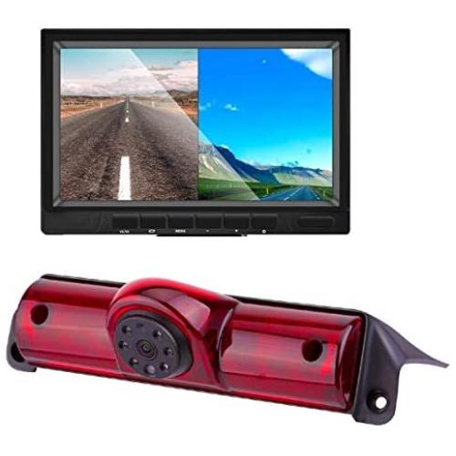 Misayaee Car Third Roof top Mount Brake lamp Camera Brake Light Rear View Backup Camera +7.0 inch TFT Monitor Display Kit for Transporter Express/Savana 2003-2018/Explorer Vans/Express Kit