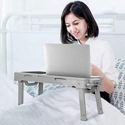 Laptop Desk for Bed Laptop Tray Table Foldable Stand Desk with Cooling Fan, 4 Port USB Hub, Adjustable LED Light, Mouse Pad and Storage Box for Working, Reading on Bed Couch Sofa (Grey)