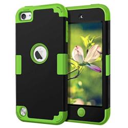 Case for iPod 5 6 7- CheerShare iPod Touch 7 6 5 Case, The Best Silicone Shockproof High Impact Layered Case + Protective Cover Case for iPod Touch 5th 6th 7th Generation(Black + Green)