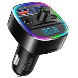 Nulaxy Bluetooth FM Transmitter for Car, QC3.0 & 7 Colors LED Backlit Car Radio Bluetooth Adapter Music Player Hands Free Car Kit with SD Card Slot, Supports USB Flash Drive - NX10 (Black)