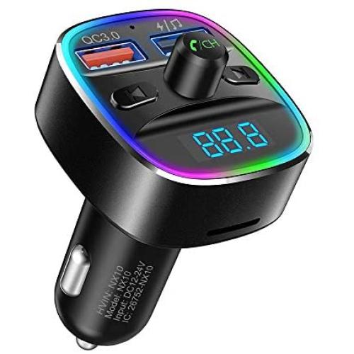 Nulaxy Bluetooth FM Transmitter for Car, QC3.0 & 7 Colors LED Backlit Car Radio Bluetooth Adapter Music Player Hands Free Car Kit with SD Card Slot, Supports USB Flash Drive - NX10 (Black)