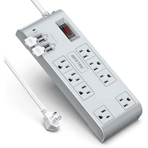 BESTEK 8-Outlet 6 Ft Extension Cord Power Strip with USB 15A 1875W Surge Protector with 5V 4.2A 4 USB Charging Port Desktop Charging Station,600Joule,Ultra-Compact Wide Spaced Outlet for Large Adapter