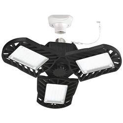 LED Garage Light,Deformable Triple Light - 60W 6000LM LED Ceiling Garage Lamp with 3 adjustable Aluminum Panels,Honesorn Bay Lighting for Garage, Warehouse,Shop, E26 Base, CRI>80 (No Motion Activated)
