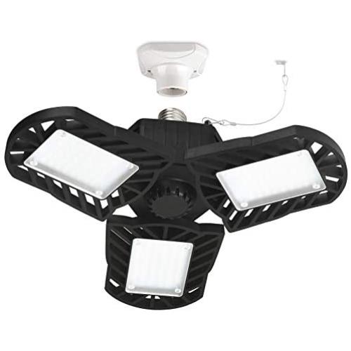 LED Garage Light,Deformable Triple Light - 60W 6000LM LED Ceiling Garage Lamp with 3 adjustable Aluminum Panels,Honesorn Bay Lighting for Garage, Warehouse,Shop, E26 Base, CRI>80 (No Motion Activated)