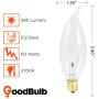 6O Watt Flame Tip Candelabra Light Bulbs | CA10 Clear Finish E12 Base 2700K Soft White CFC | Dimmable 6OW 580 Lumens | Decorative Chandelier Bulbs | Incandescent 12 Pack by GoodBulb