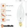 6O Watt Flame Tip Candelabra Light Bulbs | CA10 Clear Finish E12 Base 2700K Soft White CFC | Dimmable 6OW 580 Lumens | Decorative Chandelier Bulbs | Incandescent 12 Pack by GoodBulb 6O Watt Flame Tip Candelabra Light Bulbs | CA10 Clear Finish E12 Base 2700K Soft White CFC | Dimmable 6OW 580 Lumens | Decorative Chandelier Bulbs | Incandescent 12 Pack by GoodBulb