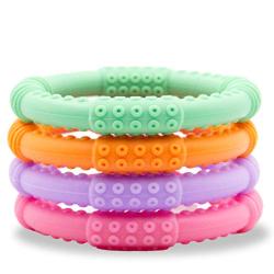 Bonbino Teether Rings - (4 Pack) Silicone Sensory Teething Rings - Soothes Baby Gum Pain! (Pastel)