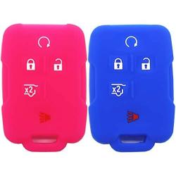 Ezzy Auto Blue and Rose Silicone Rubber Key Fob Case Key Cover Key Jacket Skin for Enclave Colorado Silverado 1500 Suburban Tahoe Yukon Sierra 1500