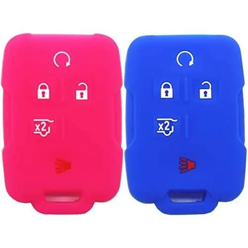 Ezzy Auto Blue and Rose Silicone Rubber Key Fob Case Key Cover Key Jacket Skin for Enclave Colorado Silverado 1500 Suburban Tahoe Yukon Sierra 1500