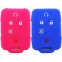 Ezzy Auto Blue and Rose Silicone Rubber Key Fob Case Key Cover Key Jacket Skin for Enclave Colorado Silverado 1500 Suburban Tahoe Yukon Sierra 1500