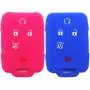 Ezzy Auto Blue and Rose Silicone Rubber Key Fob Case Key Cover Key Jacket Skin for Enclave Colorado Silverado 1500 Suburban Tahoe Yukon Sierra 1500