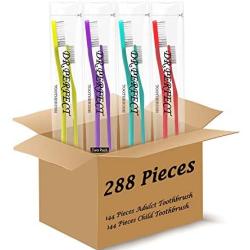 Pack of 288 Soft Bristle Disposable Travel Toothbrushes -144 Pieces Adult Toothbrush &144 Pieces Child Toothbrush - Bulk & Wholesale (144 Pcs Adult Toothbrush 144 Pcs Child Toothbrush