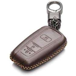 Vitodeco Genuine Leather Remote Key Fob Case Cover Protector with Key Chain for 2019 Toyota Corolla Hatchback, Rav 4, Avalon, Camry, Prius, C-HR (3 Buttons, Brown)