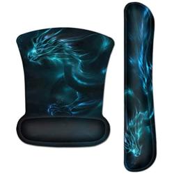 Meffort Inc Mouse Pad Wrist Support & Gaming Keyboard Wrist Pad Combo Set – Durable Ergonomic Anti Slip Non-Slip Square Base Rest Support - Blue Dragon Design