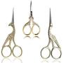 BIHRTC Scissors 2Pcs 4.5 Inch Bird Sewing Scissors and 1PC 3.6 Inch Embroidery Scissors Stainless Steel Sharp Tip Stork Scissors Shears for Craft Sewing Needlework Art Work Office Everyday Use Gold