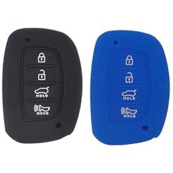 WEIBISS 2 Pack 4 Buttons Smart Rubber Key Fob Remote Cover Keyless Entry Case Holder Protector Skin Compatible with Hyundai 2018 2017 2016 Tucson Elantra Sonata, Black Blue