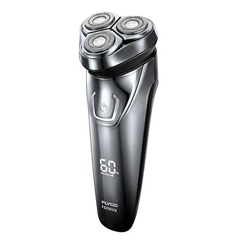 FLYCO Electric Razor Rotary Shaver for Men Cordless Rechargeable Shavers Mens Close Cut Wet & Dry Razors with Pop-up Trimmer, IPX7 Waterproof, 60 Minutes Shaving, Intelligent Time Display, Carry Pouch