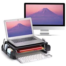 Simple Trending Metal Monitor Riser Stand and Computer Desk Organizer with Drawer, Black