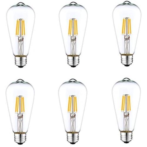 6Pack DC 12 Volt Light Bulb ST64 Cool White 6000k 4W LED Edison Filament E26 Screw Base Lamp Low Voltage Ferry RV Marine Boat Solar Theatrical Production Stage Prop Retro Landscape Industrial Lighting