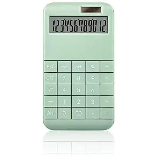 Runying Calculator, Slim Design, Office Home Electronics, Business Present Ideas, Dual Powered Desktop Calculator, Solar Power, 12 Digits LCD Display, Green