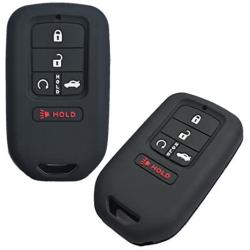 Alegender Qty(2) Black Silicone Smart Key Fob Cover Case Skin Protector Bag for 2015 2016 2017 2018 2019 2020 Honda Civic Accord Pilot CR-V CRV 5 Buttons Key Remote A2C81642600