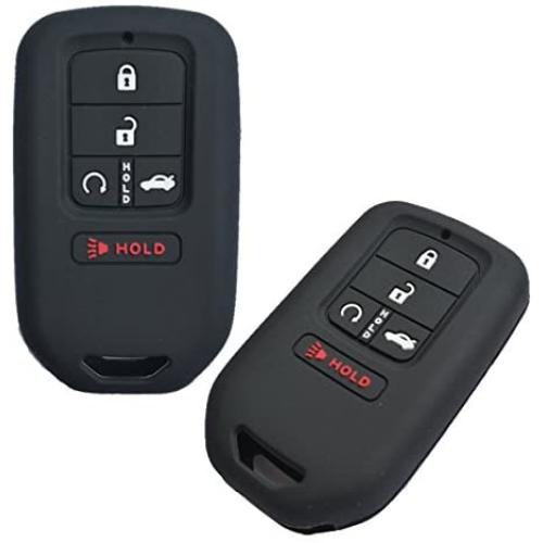 Alegender Qty(2) Black Silicone Smart Key Fob Cover Case Skin Protector Bag for 2015 2016 2017 2018 2019 2020 Honda Civic Accord Pilot CR-V CRV 5 Buttons Key Remote A2C81642600
