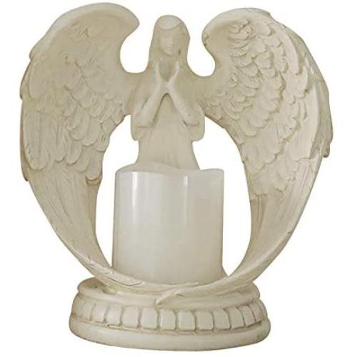 Bitcircuit Praying Angel Statue Candle Holder, Angel Electronic Candle Holder with Flameless LED Candle, Guardian Angel Wings Sculpture Statue Sympathy Gift for Home Wedding Christmas