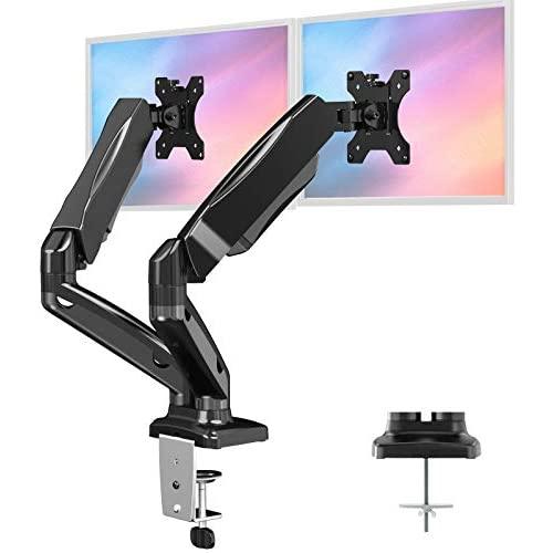 HUANUO Dual Monitor Stand - Fully Adjustable Monitor Desk Mount Gas Spring LCD Monitor Arm VESA Mount for 13'' to 27'' Flat Curved Computer Screens - Each Arm Hold Up to 17.6lbs
