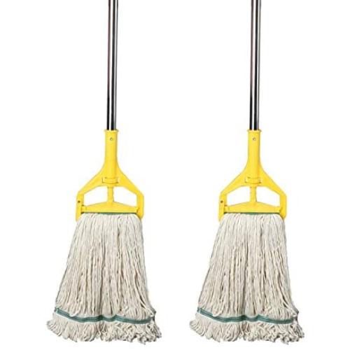 OFO Loop-End String Wet Mop, Double Thick Cotton Yarn Floor Mop,Commercial Mop, 67inch Stainless Steel Pole,2- Pack