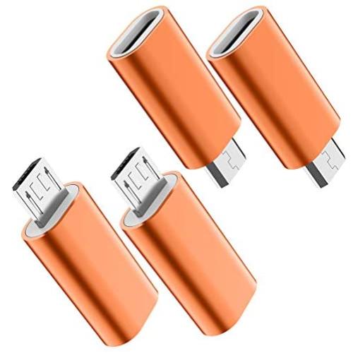 USB C to Micro USB Adapter, (4-Pack) Type C Female to Micro USB Male Convert Connector Support Charge & Data Sync Compatible with Samsung Galaxy S7/S7 Edge, Nexus 5/6 and Micro USB Devices (Orange)