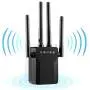 WiFi Repeater 1200Mbps, Whew Wireless Signal Booster, Dual Band 2.4G and 5G Expander, 4 Antennas Range Extender | One Button Setup with 2 Ethernet Port (Black)