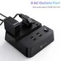Power Strip with USB, iClever USB Charging Station with 3 Outlet 4 USB Ports, 10A 5ft Extension Cord, Dual Switch Control, Overload Protection, Phone Tablet Stand for Home, Office and Hotel - Black