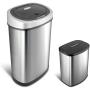 NINESTARS CB-DZT-50-9/8-1 Automatic Touchless Infrared Motion Sensor Trash Can Combo Set, 13 Gal 50L & 2 Gal 8L, Stainless Steel Base (Oval & Rectangular, Silver/Black Lid)