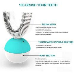 Automatic Sonic Teeth Whitening, with Two U-Shape Brush Head, IPX7 Waterproof Hands Free, Rechargeable 360° Ultrasonic Electric Toothbrush, for Adults