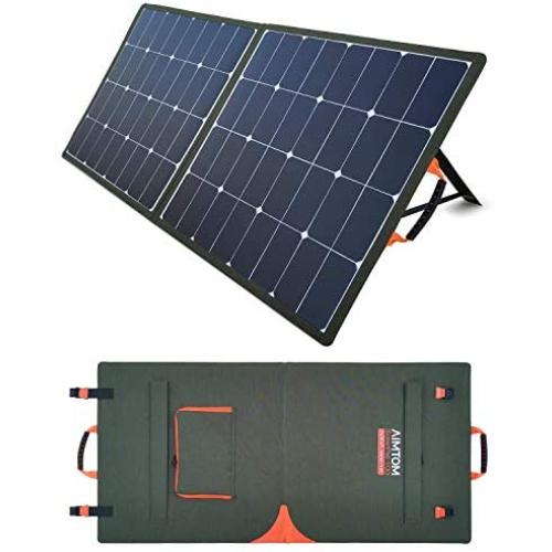 AIMTOM SolarPal 100W Portable Solar Panel for Power Station, Solar Generator, Phone and Laptop, Foldable Solar Power Charger for Camping, RV, Home with QC USB, 18V DC Port and MC-4 Output
