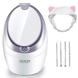 Facial Steamer Nano Ionic Warm Steam, Home SPA Quality Steamer 10x Moisturizing - Applicable Temp - Double Mirror for Easy Makeup & Skincare - Humidifier - Pores Clean - Blackheads Removal