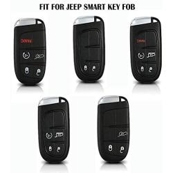 K LAKEY Key Fob Cover,Fit for Jeep Bottons Remote Key Grand Cherokee Renegade Compass Dodge Durango Journey Charger Challenger Key Fob,Smart Key Fob Soft TPU Case Shell with Alloy Keychain Black