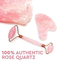 Jade Face Roller - Jade Roller for Face & Gua Sha Face Massager, 100% Natural Rose Quartz Roller – Face, Eye & Neck Rejuvenation Beauty Tools; Hand-Crafted with Squeak-Free Padding