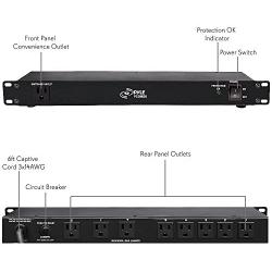 PDU Power Strip Surge Protector - 150 Joule 15 Amp 9 Outlet Strips Surge Protector Heavy Duty Electric Extension Cord Strip - 1U Rack Mount Protection Power Outlet Strip W/AC Filter - PylePro PCO850 Black