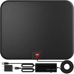 Gesobyte Amplified HD Digital TV Antenna Long 200 Miles Range - Support 4K 1080p Fire tv Stick and All Older TVs - Indoor Smart Switch Amplifier Signal Booster - 18ft Coax HDTV Cable/AC Adapter