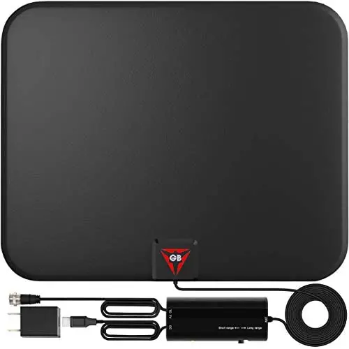 Gesobyte Amplified HD Digital TV Antenna Long 200 Miles Range - Support 4K 1080p Fire tv Stick and All Older TVs - Indoor Smart Switch Amplifier Signal Booster - 18ft Coax HDTV Cable/AC Adapter