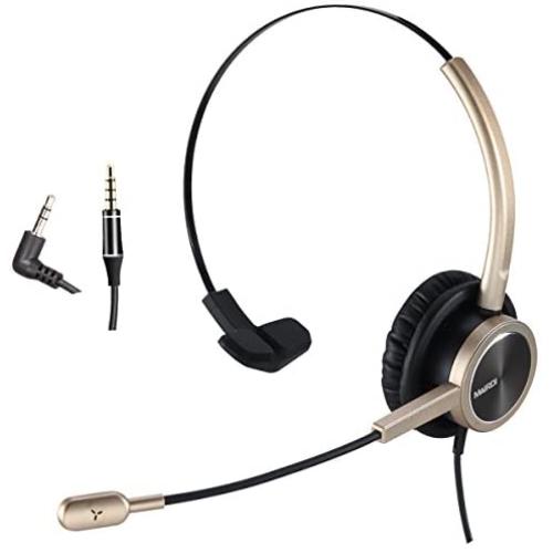 2.5mm Telephone Headset with Noise Cancelling Microphone for Jabra Cisco Polycom Panasonic Zultys Gigaset Including 3.5mm Connector for Mobiles