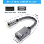 Micro HDMI Male to HDMI Female Cable Adapter,4K/60Hz 0.67 FT High Speed Standard HDMI 2.0 Connector for Raspberry Pi 4,GoPro Black Hero 7 6 5 4,Sony Camera A6000 A6300,Nikon B500