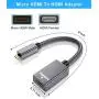 Micro HDMI Male to HDMI Female Cable Adapter,4K/60Hz 0.67 FT High Speed Standard HDMI 2.0 Connector for Raspberry Pi 4,GoPro Black Hero 7 6 5 4,Sony Camera A6000 A6300,Nikon B500